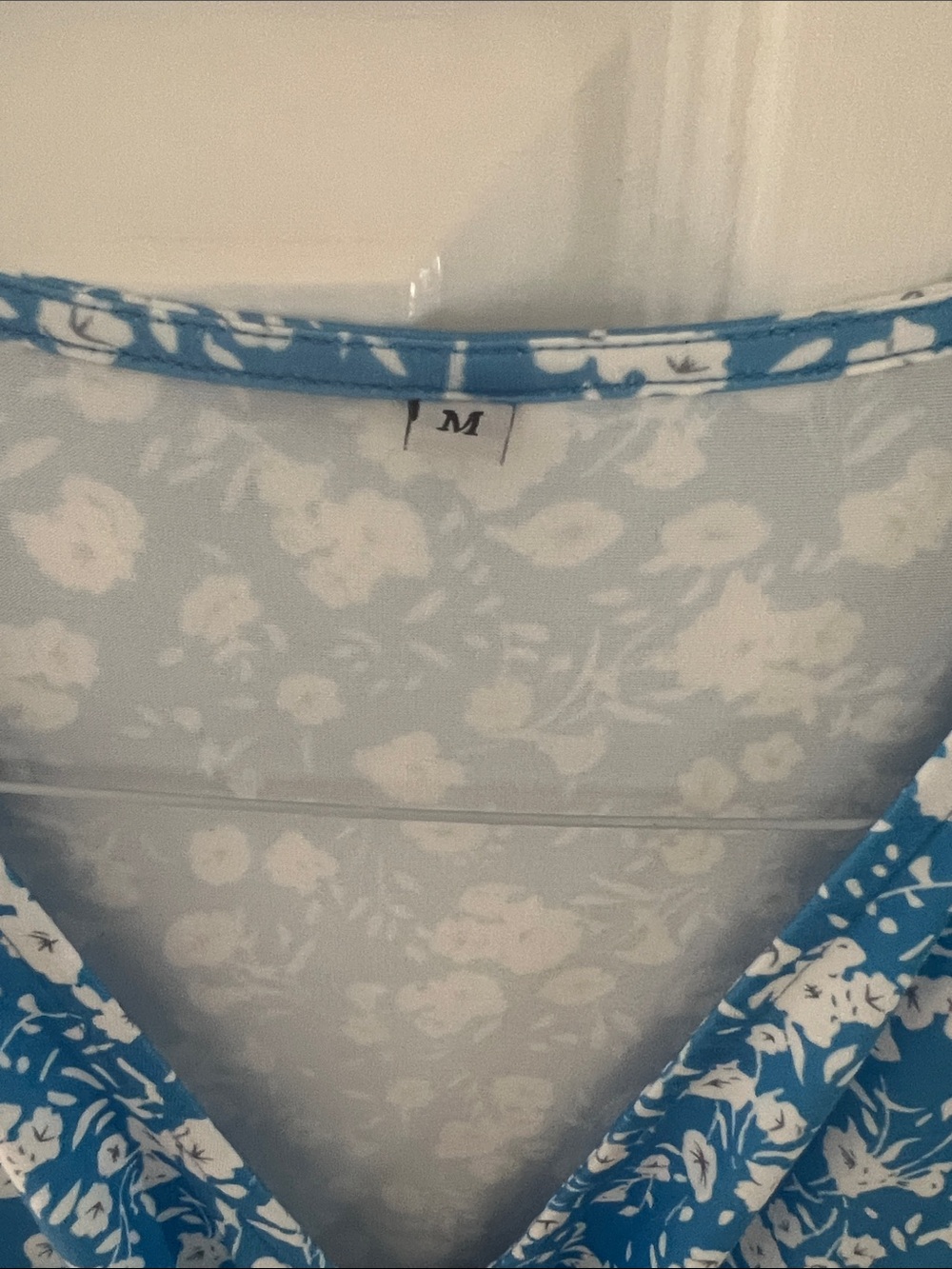 Blue Floral Wrap Midi Dress with Short Sleeves - Picture 2 of 6